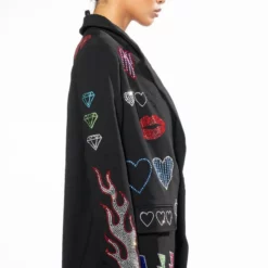 FLASHING LIGHTS RHINESTONE EMBELLISHED BLAZER -AZALEA WANG Shop flashing lights embellished blazer black multi 7 7