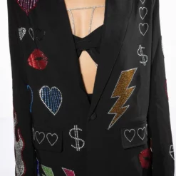 FLASHING LIGHTS RHINESTONE EMBELLISHED BLAZER -AZALEA WANG Shop flashing lights embellished blazer black multi 9 9