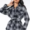 FRONT TIE WRAP PLAID JACKET 1 FRONT TIE WRAP PLAID JACKET -AZALEA WANG Shop front tie wrap plaid jacket black multi 1 1