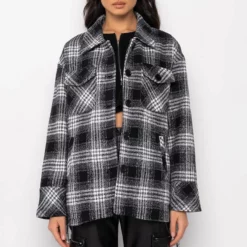 FRONT TIE WRAP PLAID JACKET -AZALEA WANG Shop front tie wrap plaid jacket black multi 3 3