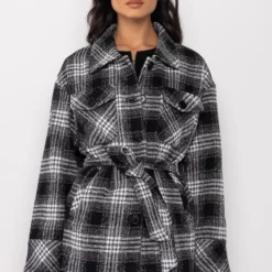 FRONT TIE WRAP PLAID JACKET -AZALEA WANG Shop front tie wrap plaid jacket black multi 4 4