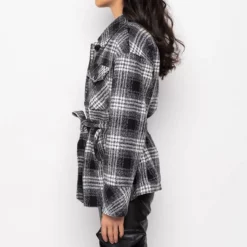FRONT TIE WRAP PLAID JACKET -AZALEA WANG Shop front tie wrap plaid jacket black multi 5 5