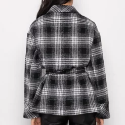 FRONT TIE WRAP PLAID JACKET -AZALEA WANG Shop front tie wrap plaid jacket black multi 6 6