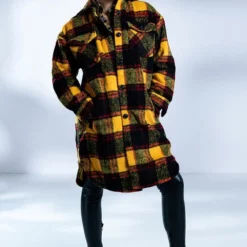 FUZZY PLAID LONG SHACKET WITH QUILTED LINING -AZALEA WANG Shop fuzzy plaid long shacket with quilted lining yellow multi 3 3