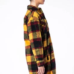 FUZZY PLAID LONG SHACKET WITH QUILTED LINING -AZALEA WANG Shop fuzzy plaid long shacket with quilted lining yellow multi 5 5