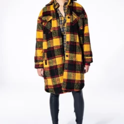 FUZZY PLAID LONG SHACKET WITH QUILTED LINING -AZALEA WANG Shop fuzzy plaid long shacket with quilted lining yellow multi 8 8
