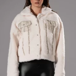 GIGI TEDDY SHACKET WITH RHINESTONES 12 GIGI TEDDY SHACKET WITH RHINESTONES -AZALEA WANG Shop gigi teddy shacket with rhinestones white 4 4