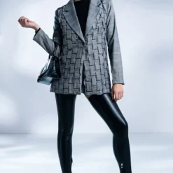 GOT ME IN LOVE WEAVE PLAID BLAZER -AZALEA WANG Shop got me in love weave plaid blazer grey 4 4