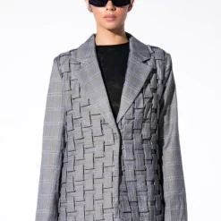 GOT ME IN LOVE WEAVE PLAID BLAZER -AZALEA WANG Shop got me in love weave plaid blazer grey 5 5