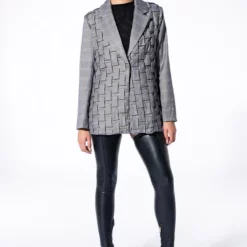 GOT ME IN LOVE WEAVE PLAID BLAZER -AZALEA WANG Shop got me in love weave plaid blazer grey 9 9