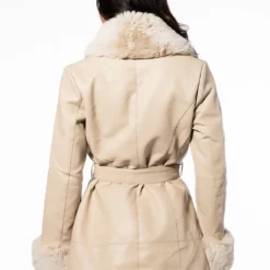 GRAM GIRL PU AND FAUX FUR WRAP COAT -AZALEA WANG Shop gram girl pu and faux fur wrap coat beige 10 10