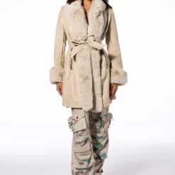 GRAM GIRL PU AND FAUX FUR WRAP COAT -AZALEA WANG Shop gram girl pu and faux fur wrap coat beige 12 12