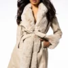 GRAM GIRL PU AND FAUX FUR WRAP COAT -AZALEA WANG Shop gram girl pu and faux fur wrap coat beige 1 1