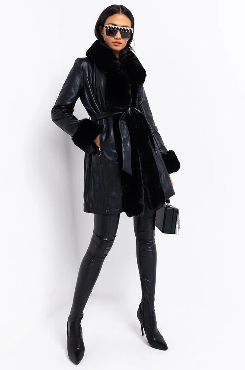 GRAM GIRL PU DRESSY COAT WITH FAUX FUR COLLAR AND WRISTS 4 GRAM GIRL PU DRESSY COAT WITH FAUX FUR COLLAR AND WRISTS - Image 3