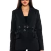 GROMMET AND RIBBON BASIC BLAZER -AZALEA WANG Shop grommet and ribbon basic blazer black 1 1