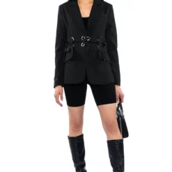 GROMMET AND RIBBON BASIC BLAZER 11 GROMMET AND RIBBON BASIC BLAZER -AZALEA WANG Shop grommet and ribbon basic blazer black 3 3