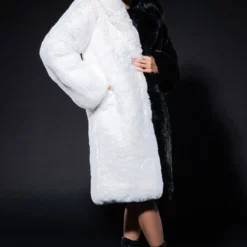 HALF HALF BDUBS FAUX FUR COAT -AZALEA WANG Shop half half bdubs faux fur coat black white 3 3 c1