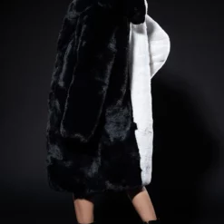 HALF HALF BDUBS FAUX FUR COAT -AZALEA WANG Shop half half bdubs faux fur coat black white 4 4 c1