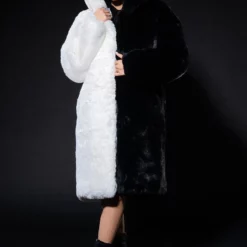 HALF HALF BDUBS FAUX FUR COAT -AZALEA WANG Shop half half bdubs faux fur coat black white 5 5 c1