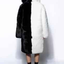 HALF HALF BDUBS FAUX FUR COAT -AZALEA WANG Shop half half bdubs faux fur coat black white 9 9 c1