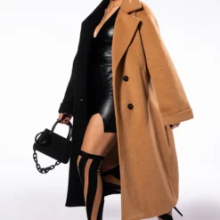 HALF N HALF WOOL LIKE TRENCH -AZALEA WANG Shop half n half wool like trench black brown 3 3