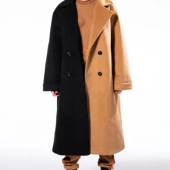 HALF N HALF WOOL LIKE TRENCH -AZALEA WANG Shop half n half wool like trench black brown 5 5