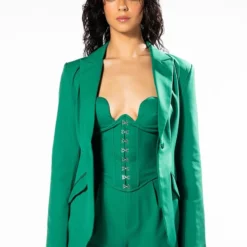 HANSEL FITTED BLAZER IN GREEN -AZALEA WANG Shop hansel fitted blazer in green green 5 5