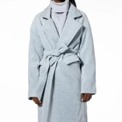 HAPPY HOUR WOOL LIKE TRENCH COAT IN HEATHER GREY -AZALEA WANG Shop happy hour wool like trench coat in heather grey heather grey 5 5