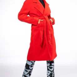 HAPPY HOUR WOOL LIKE TRENCH COAT IN RED