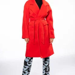 HAPPY HOUR WOOL LIKE TRENCH COAT IN RED -AZALEA WANG Shop happy hour wool like trench coat in red red 3 3