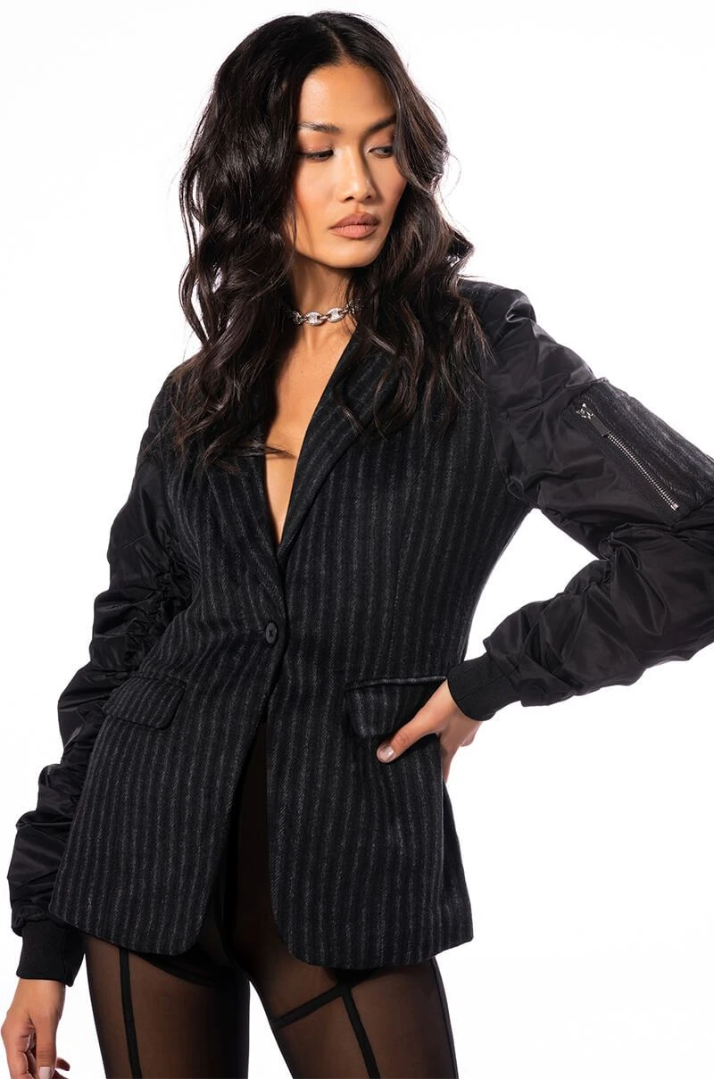HAVE IT ALL RUCHED BOMBER ARM BLAZER 3 HAVE IT ALL RUCHED BOMBER ARM BLAZER
