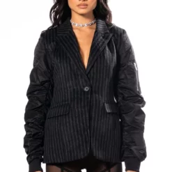 HAVE IT ALL RUCHED BOMBER ARM BLAZER 13 HAVE IT ALL RUCHED BOMBER ARM BLAZER -AZALEA WANG Shop have it all ruched bomber arm blazer black 4 4