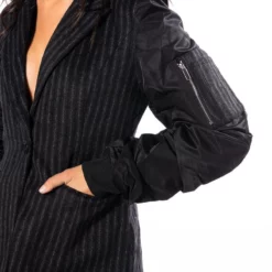 HAVE IT ALL RUCHED BOMBER ARM BLAZER 16 HAVE IT ALL RUCHED BOMBER ARM BLAZER -AZALEA WANG Shop have it all ruched bomber arm blazer black 7 7