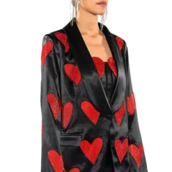 RHINESTONE HEART ON FOR YOU SATIN BLAZER