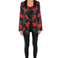RHINESTONE HEART ON FOR YOU SATIN BLAZER -AZALEA WANG Shop heart on for you blazer black multi 4 4