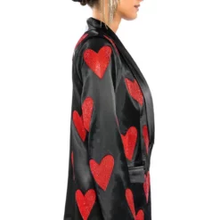 RHINESTONE HEART ON FOR YOU SATIN BLAZER -AZALEA WANG Shop heart on for you blazer black multi 6 6