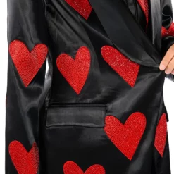 RHINESTONE HEART ON FOR YOU SATIN BLAZER -AZALEA WANG Shop heart on for you blazer black multi 8 8