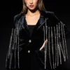 HIGHEST BIDDER RHINESTONE FRINGE VELVET BLAZER -AZALEA WANG Shop highest bidder rhinestone fringe velvet blazer black multi 1 1