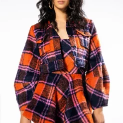 HOW DEEP IS YOUR LOVE FUZZY CROP SHACKET -AZALEA WANG Shop how deep is your love fuzzy crop shacket orange multi 2 2