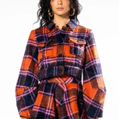 HOW DEEP IS YOUR LOVE FUZZY CROP SHACKET -AZALEA WANG Shop how deep is your love fuzzy crop shacket orange multi 4 4