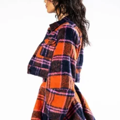 HOW DEEP IS YOUR LOVE FUZZY CROP SHACKET -AZALEA WANG Shop how deep is your love fuzzy crop shacket orange multi 5 5