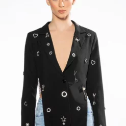 I PUT A SPELL ON YOU OPEN BACK CHARM BLAZER -AZALEA WANG Shop i put a spell on you open back charm blazer black 8 8 c1 c1 c1 c1 c1