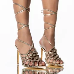 IT'S ABOUT DAMN TIME STILETTO SANDAL IN GOLD