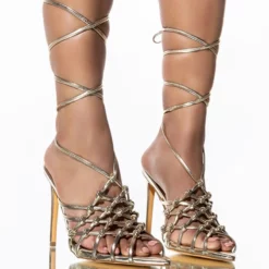 IT'S ABOUT DAMN TIME STILETTO SANDAL IN GOLD -AZALEA WANG Shop its about damn time stiletto sandal in gold gold 1 1