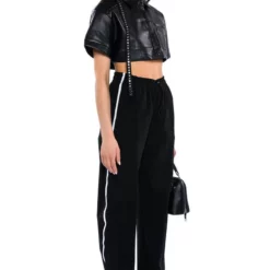 KATYA ULTRA CROPPED FAUX LEATHER BLAZER -AZALEA WANG Shop katya ultra cropped faux leather blazer black 4 4