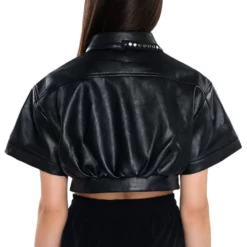 KATYA ULTRA CROPPED FAUX LEATHER BLAZER -AZALEA WANG Shop katya ultra cropped faux leather blazer black 6 6