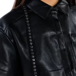 KATYA ULTRA CROPPED FAUX LEATHER BLAZER -AZALEA WANG Shop katya ultra cropped faux leather blazer black 7 7