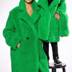 KIDS WEAR YOUR GREENS LUXE WOOLISH TEDDY TRENCH -AZALEA WANG Shop kids wear your greens luxe woolish teddy trench green 3 3