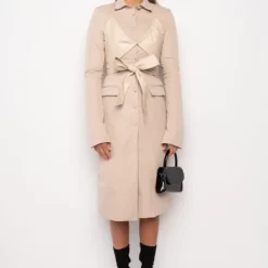 LAYERED LEGION TRENCH COAT -AZALEA WANG Shop layered legion trench coat beige 5 5