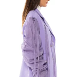 LOTUS FLOWER BOMB RUCHED ARM SCUBA BLAZER -AZALEA WANG Shop lotus flower bomb ruched arm scuba blazer light purple 6 6